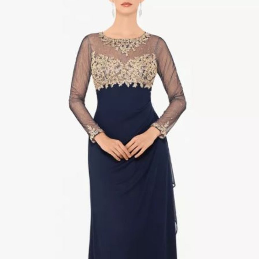 XSCAPE Embellished Ruched Gown -Size 12